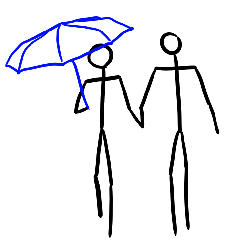 stickmen sharing an umbrella